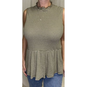 Anthropologie t.la t la Rhonda Green Ribbed Babydoll Peplum Tank Top XS Striped